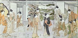 Young Women with a Basket of Chrysanthemums by Katsukawa Shunsho