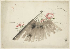 Discarded Fan Among Pinks by Katsushika (school of) Hokusai