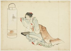 Lady Adjusting a Lamp by Katsushika (school of) Hokusai