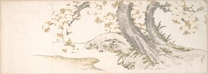 Blossoming Cherry Trees by a Stream by Katsushika Hokusai