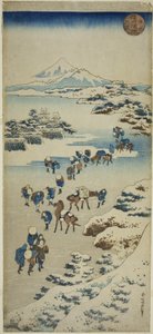 Crossing the Frozen Suwa Lake in Shinano Province by Katsushika Hokusai