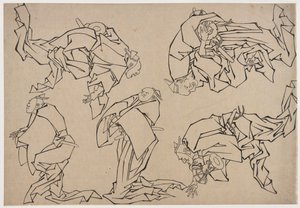 Five Musicians Playing Drums by Katsushika Hokusai