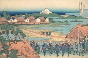 Fuji Seen in the Distance from Senju Pleasure Quarter, ca. 1830-32 by Katsushika Hokusai