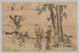 Group of Figures near a Brook by Katsushika Hokusai