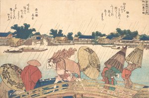 Shower at the New Yanagi Bridge by Katsushika Hokusai