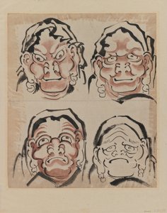 Sketch of Four Faces by Katsushika Hokusai