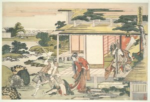 The Loyal League of Forty-seven Rōnin (Chūshingura), Act VII: Tea House Scene. Ichiriki Heiyemon Dragging Out the Spy Kudayū