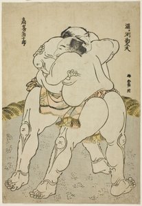 The Sumo Wrestlers Uzugafuchi Kandayu and Takasaki Ichijuro by Katsushika Hokusai