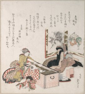 Women Preparing Tea Around the Fire-Holder by Katsushika Hokusai
