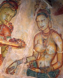 Apsaras, Heavenly Nymph Offering Flowers, Fresco, Fortified Citadel of Sigiriya (UNESCO World Heritage List) by Alec Hunter