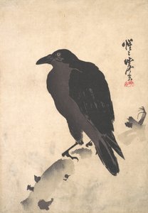 Crow Resting on Wood Trunk, mid-late 19th century by Kawanabe Kyosai