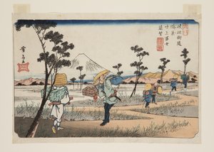 No. 8, Konosu: Distant view of Fuji at Fukiage by Keisai Eisen