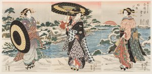 Modern Figures at Dawn on a Snowy Day by Keisai (1790 1848) Eisen