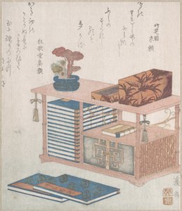 Books and a Bookcase by Keisai Eisen