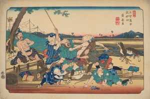 Iwamurata, Fight of the Blind, Plate 23 from the Series: Sixty-Nine Stations of the Kisokaido by Keisai Eisen