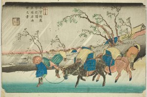 No. 20: Rain on the Hiratsuka Plain near Kutsukake Station, from the series "Sixty-nine Stations of the Kisokaido" by Keisai Eisen