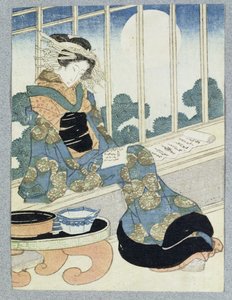Japanese Lady Reading by Moonlight by Keisai Yeisen
