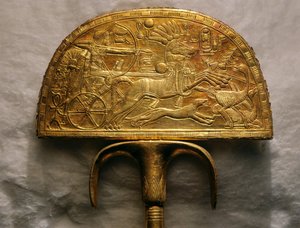 Fan depicting ostrich hunt by Kenneth Garrett