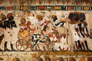Gold rings being offered from Nubia by Nubians, Tomb of Huy, Viceroy of Kush under Tutankhamun