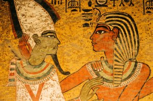 Painting on tomb North Wall; Osiris; KV 62, Tutankhamun and the Golden Age of the Pharaohs by Kenneth Garrett
