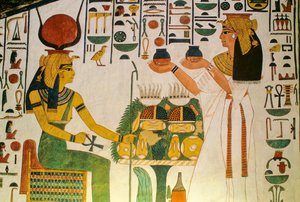 Tomb of Nefertari; Nefertari offers wine to a group of deities; Egypt, Valley of the Kings by Kenneth Garrett