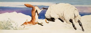 A Black-Faced Ewe Attacks a Fox