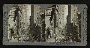 Up Broad St. near Wall St., overlooking the Curb Market, north to Stock Exchange and Sub-Treasury, New York City by Keystone View Company
