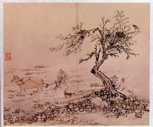 Korean art: scene of plowing