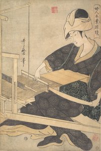 A Woman Weaving, Seated at a Hand Loom by Kitagawa Utamaro