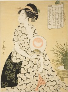 Beauty Wearing a Summer Kimono, from the series "New Patterns of Brocade Woven in Utamaro Style" by Kitagawa Utamaro