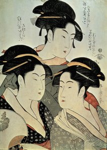 Close-up of a painting of three women, Kansei era, Japan