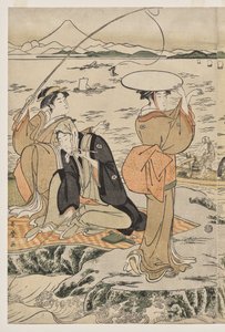 Fishing on the Chopping Board Rock at Enoshima by Kitagawa Utamaro