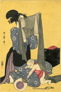 Hari-shigoto Needlework (Triptych, Left Part) by Kitagawa Utamaro