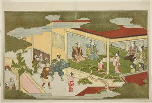 New Year in a Samurai Mansion, from the illustrated kyoka anthology The Young God Ebisu by Kitagawa Utamaro