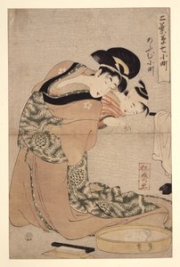 Omu Komachi Parrot Komachi, from the Series Seven Komachi of the Pleasure Quarters by Kitagawa Utamaro