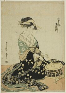 The Courtesan Kisegawa of the Matsubaya, from an Untitled Series of Courtesans of the Matsubaya as Five Musicians by Kitagawa Utamaro