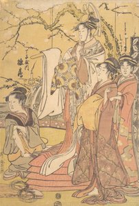 The Oiran Hinazuru of Chojiya Standing upon a Pile of Futon, ca. 1794 by Kitagawa Utamaro