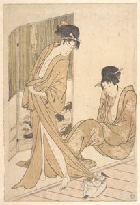 Two Young Women Wrapped in Yukata After a Bath by Kitagawa Utamaro