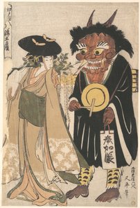 Wisteria Maiden with an Ōtsu Demon Dressed as an Itinerant Monk, from the series Souvenir Paintings from Ōtsu, Stocked in Edo by Kitagawa Utamaro