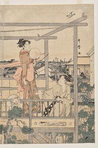 Women Hanging Laundry to Dry on a Balcony by Kitagawa Utamaro
