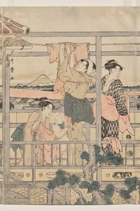 Women Hanging Laundry to Dry on a Balcony by Kitagawa Utamaro