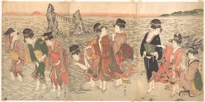 Women Worshipping the Rising Sun between the Twin Rocks at Ise by Kitagawa Utamaro