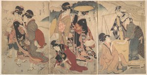 Women and a Man in the Country; Some Pageant(?) by Kitagawa Utamaro