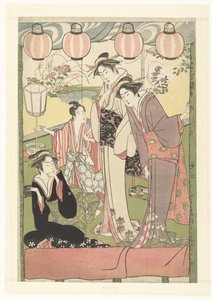 Three Women and a Boy Under Lanterns by Kitao Masanobu (attributed to)