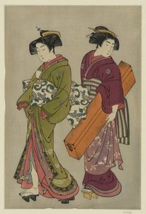 Geisha and a Servant Carrying Her Shamisen Box by Kitao Shigemasa