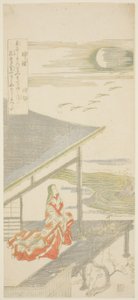 The Poet Ise Looking Up at a Flock of Returning Geese, from an Untitled Series of Eight Views by Kitao Shigemasa