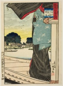 Distant View of Matsuchi Hill from Sumida River (Sumidagawa yori Matsuchiyama enkei) from the series “Hundred Views of Musashi Province (Musashi hyakkei no uchi) by Kiyochika Kobayashi