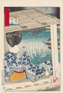 Fireworks at Ryogoku Bridge by Kiyochika Kobayashi