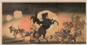 Bombarding the Enemy Camp as Our Second Army Lands at Jinzhou Fortress by Kobayashi Kiyochika
