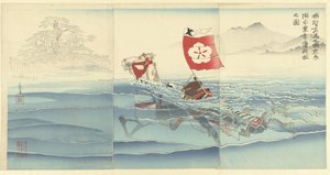 View of the Karasaki Pine Tree While Akechi Samanosuke Mitsuharu Swims Across the Lake by Kobayashi Kiyochika